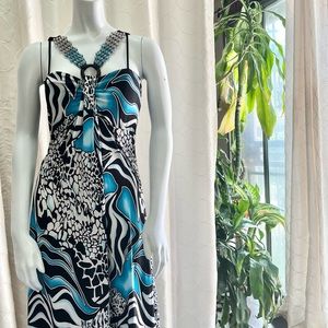 GiDani Dress Bead Strap , Turquoise , Black White Design Size Large